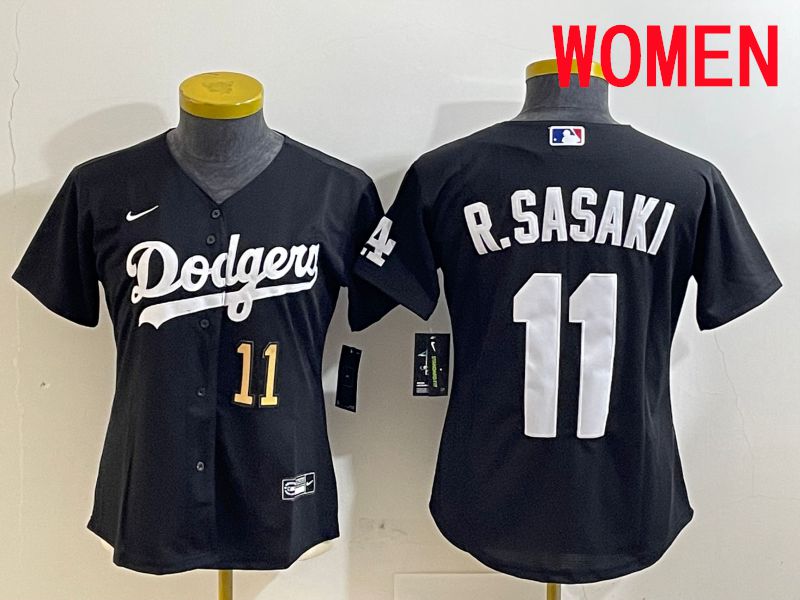 Women Los Angeles Dodgers #11 R.Sasaki Black Game 2025 Nike MLB Jersey style 3